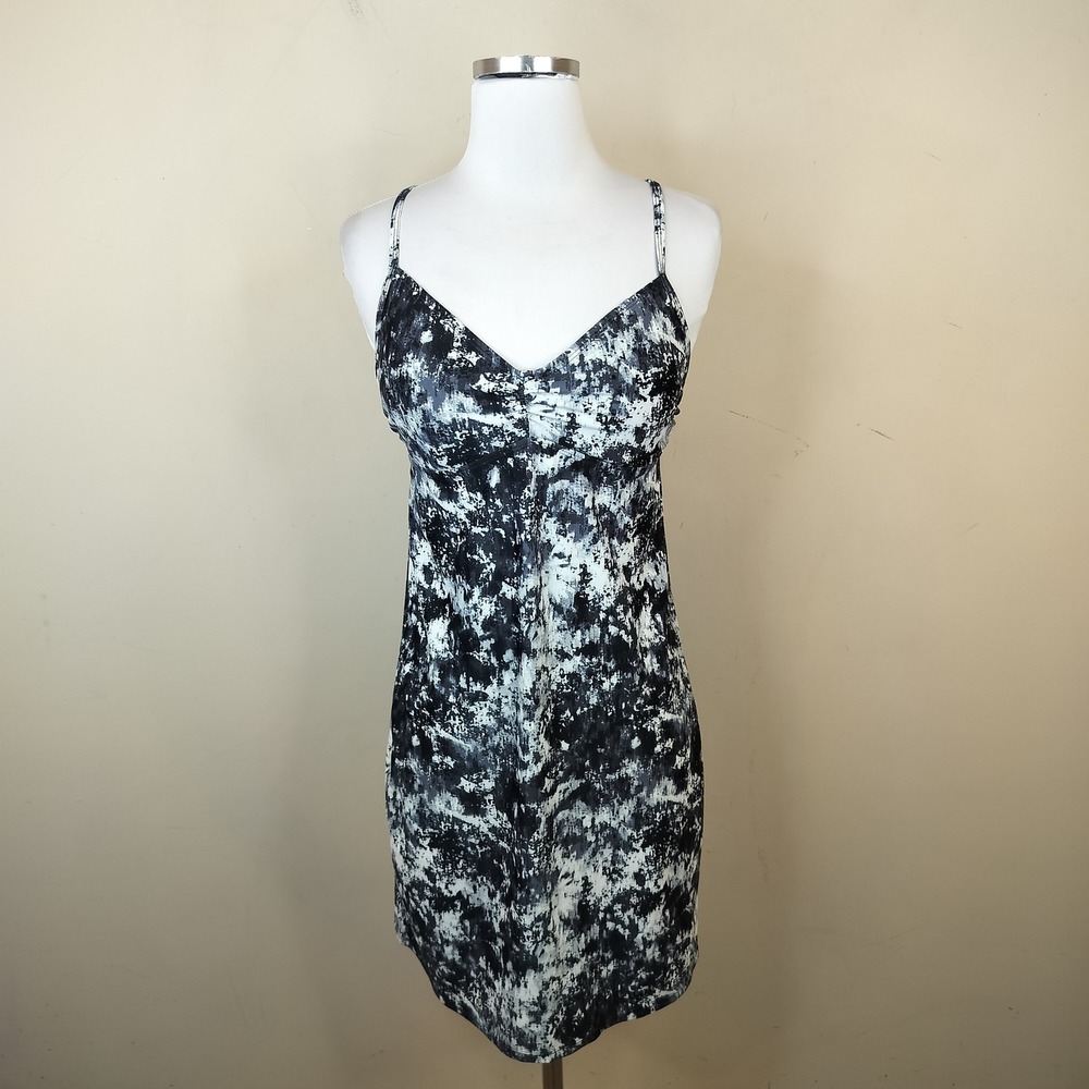 Athleta Mini Swim Dress Shelf Bra Small Crisscross Tie Back Active Black White